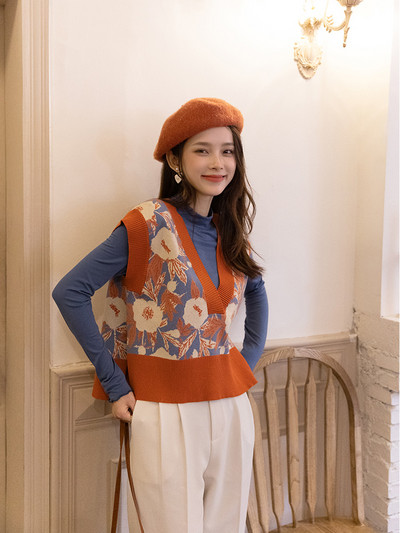 MISHOW pleteni prsluk Ženski jesenski vintage pulover s V-izrezom bez rukava, sljedbenik Outwear pulover MXA35Z0101