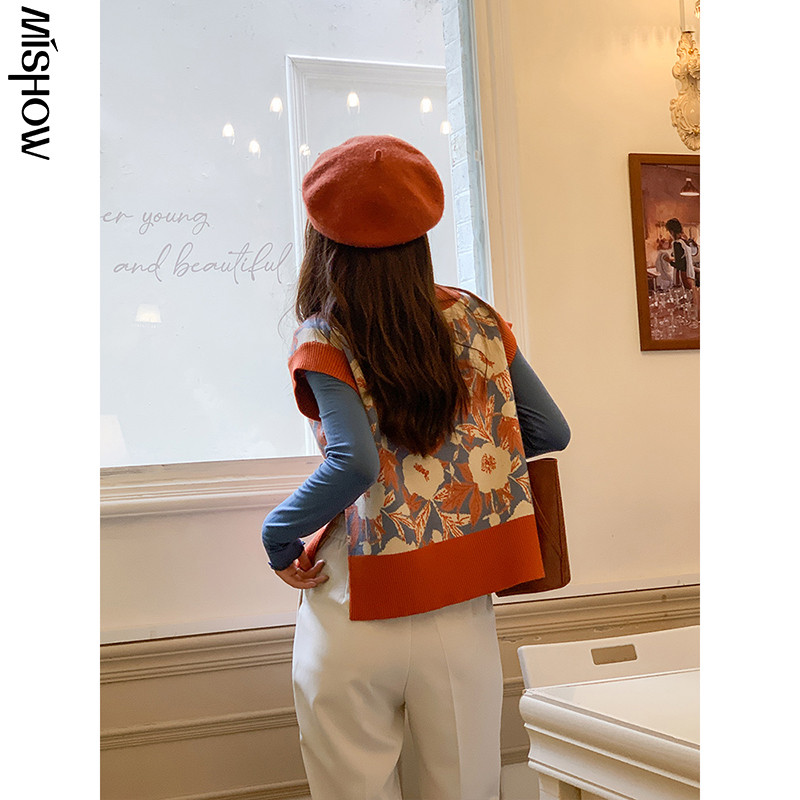 MISHOW pleteni prsluk Ženski jesenski vintage pulover s V-izrezom bez rukava, sljedbenik Outwear pulover MXA35Z0101