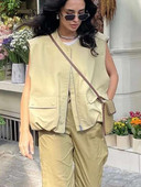 Dámska módna vesta bez rukávov s výstrihom do O-krku, voľné dámske tielko, ležérne voľné dámske základné vesty, streetwear