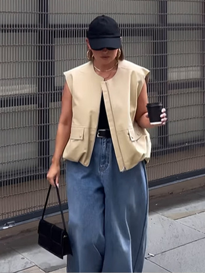 Dámska módna vesta bez rukávov s výstrihom do O-krku, voľné dámske tielko, ležérne voľné dámske základné vesty, streetwear