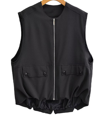 Dámska módna vesta bez rukávov s výstrihom do O-krku, voľné dámske tielko, ležérne voľné dámske základné vesty, streetwear