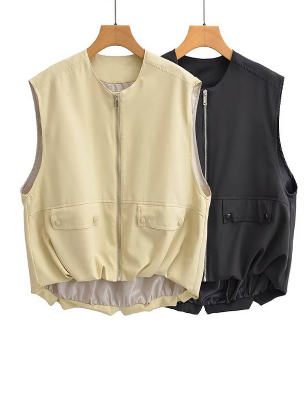 Dámska módna vesta bez rukávov s výstrihom do O-krku, voľné dámske tielko, ležérne voľné dámske základné vesty, streetwear