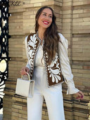 Moteriška trumpa gėlėmis siuvinėta liemenė, be rankovių, laisvas moteriškas rudas paltas, 2023 m. vasaros mados gatvės drabužių moteriškos liemenės