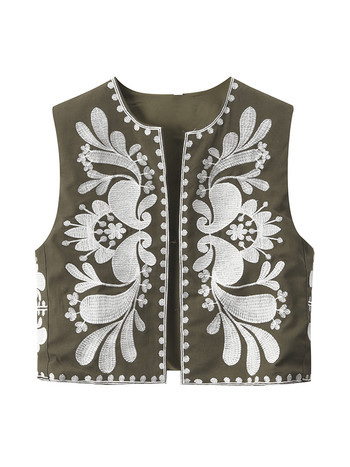 Κοντό λουλούδι κέντημα γυναικείο γιλέκο ανοιχτή βελονιά Αμάνικο φαρδύ γυναικείο παλτό 2023 Καλοκαιρινή μόδα Streetwear Γυναικεία γιλέκα