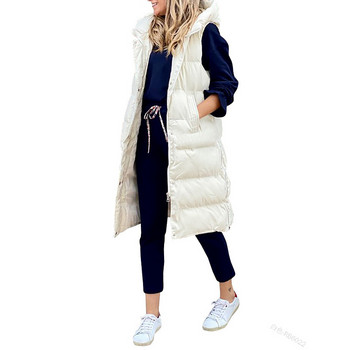 2022 Νέο γυναικείο γιλέκο βαμβακερό παλτό φθινοπώρου και χειμώνα με κουκούλα μακρύ παλτό αμάνικο φαρδύ γυναικείο γιλέκο χιονιού