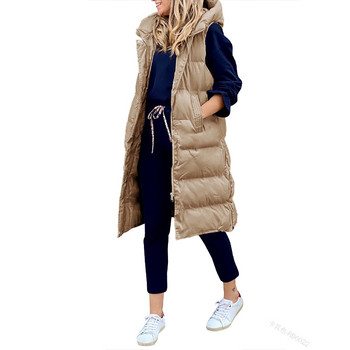 2022 Νέο γυναικείο γιλέκο βαμβακερό παλτό φθινοπώρου και χειμώνα με κουκούλα μακρύ παλτό αμάνικο φαρδύ γυναικείο γιλέκο χιονιού