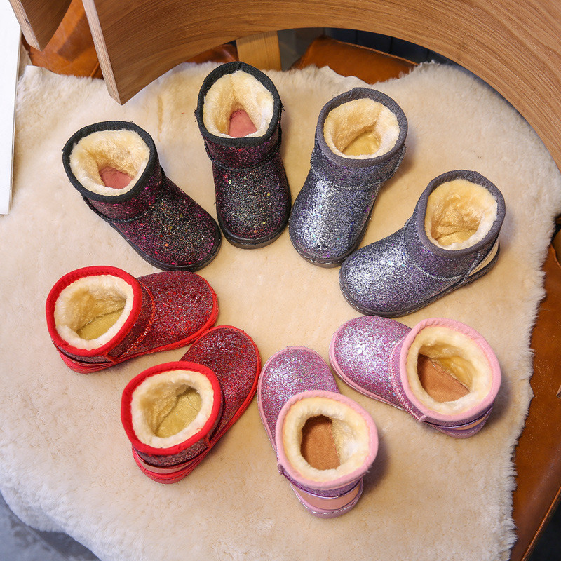 Sportiniai bateliai mažiems mergaitėms minkštu dugnu Žieminiai Bling Vaikiški Dizainerių Batai Aukšti pliušiniai dideli berniukai Batai kūdikiams G08045