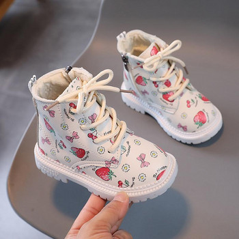 Зимни сладки ботуши за момичета с ягода Ежедневни обувки с плосък ток за малко момиченце Плюшени обувки на платформа Нови обувки за малко момиченце Кецове G06252
