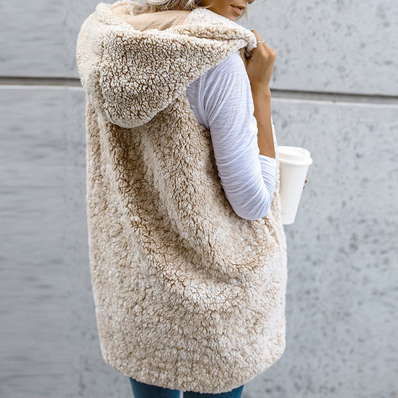 Nadýchaná flísová vesta bez rukávov s kapucňou, ležérna jednodielna vesta s vreckami, dámske topy, jeseň/zima 2023, teplá bunda, dámske oblečenie