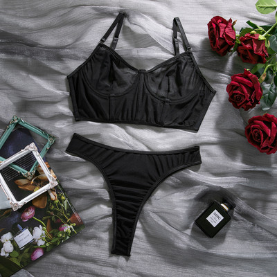 Yimunancy tinklinės liemenėlės rinkinys moterims „Camisole“ + trumpas apatinių komplektas Seksualus erotinis rinkinys kasdienai