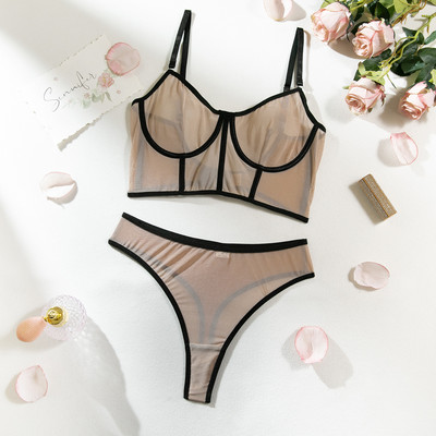 Yimunancy tinklinės liemenėlės rinkinys moterims „Camisole“ + trumpas apatinių komplektas Seksualus erotinis rinkinys kasdienai