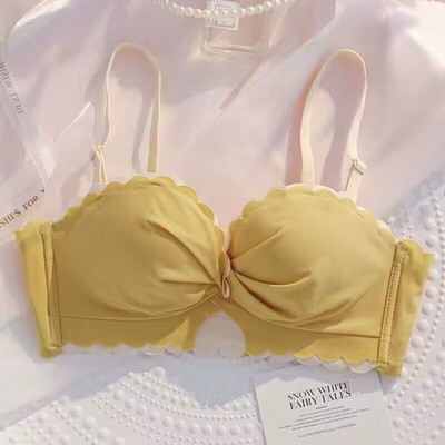 Sexy roztomilá študentská spodná bielizeň pre ženy, oceľový krúžok, malý hrudník, zhromaždené prsia, nastaviteľná podprsenka bez ramienok, proti previsnutiu