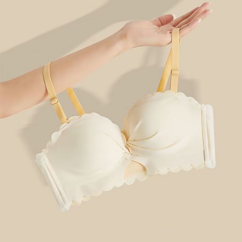 Sexy roztomilá študentská spodná bielizeň pre ženy, oceľový krúžok, malý hrudník, zhromaždené prsia, nastaviteľná podprsenka bez ramienok, proti previsnutiu