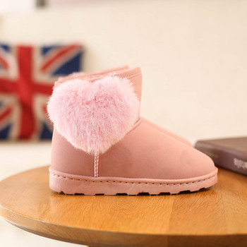 Сладки пухкави ботуши за сняг за момичета с форма на сърце Водоустойчиви зимни обувки на платформа за момичета Черни сиви розови детски ботуши за момиче E08098