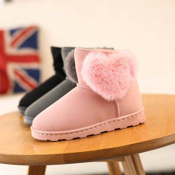 Сладки пухкави ботуши за сняг за момичета с форма на сърце Водоустойчиви зимни обувки на платформа за момичета Черни сиви розови детски ботуши за момиче E08098