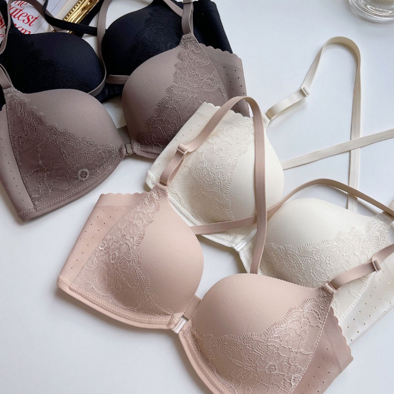 Sutien cu închidere în față Bralette fără spate Push Up Sutien pentru femei Lenjerie de corp cu spate deschis fără fir Lenjerie de nuntă pentru femei Sutiene invizibile