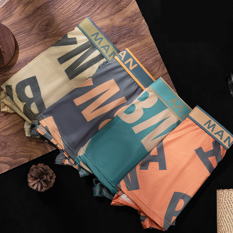 Chiloți bărbați de modă, fără sudură, cu litere imprimate, lenjerie de corp confortabilă, respirabilă pentru bărbați, boxer pentru bărbați de dimensiuni mari