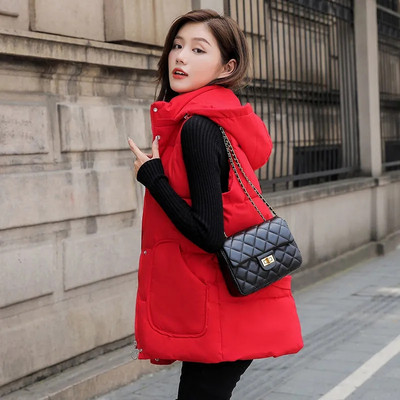 2023. aasta uus naiste sulevest puuvillane vest sügisene talvejope, paks avar kapuutsiga lühike mantel Naiste varrukateta jope vest