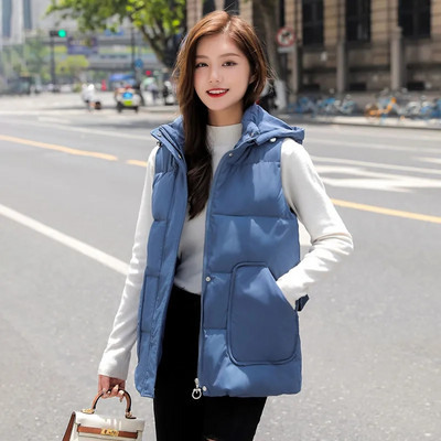 2023. aasta uus naiste sulevest puuvillane vest sügisene talvejope, paks avar kapuutsiga lühike mantel Naiste varrukateta jope vest