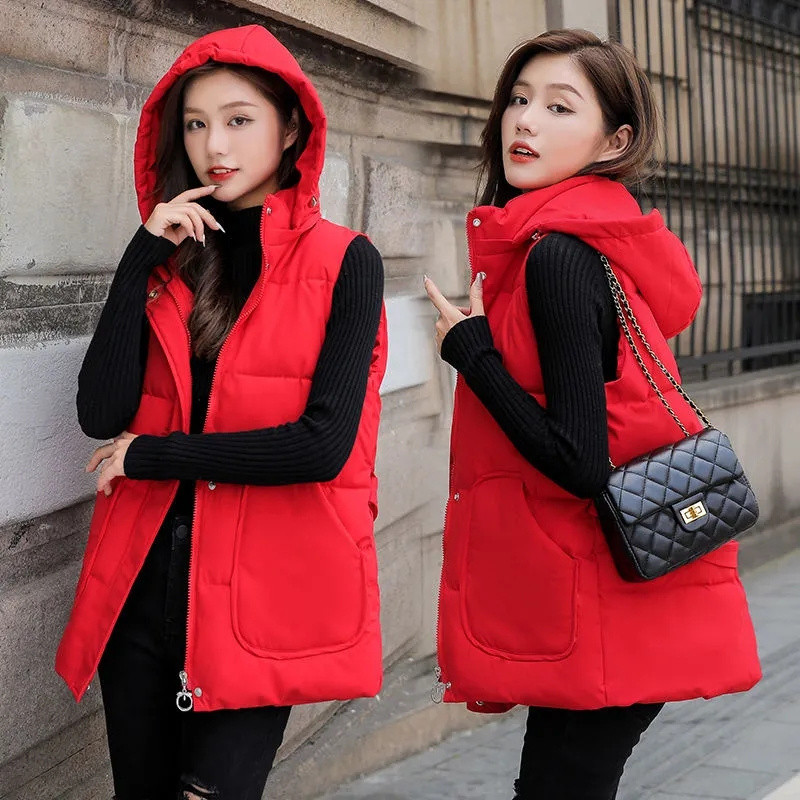 2023. aasta uus naiste sulevest puuvillane vest sügisene talvejope, paks avar kapuutsiga lühike mantel Naiste varrukateta jope vest