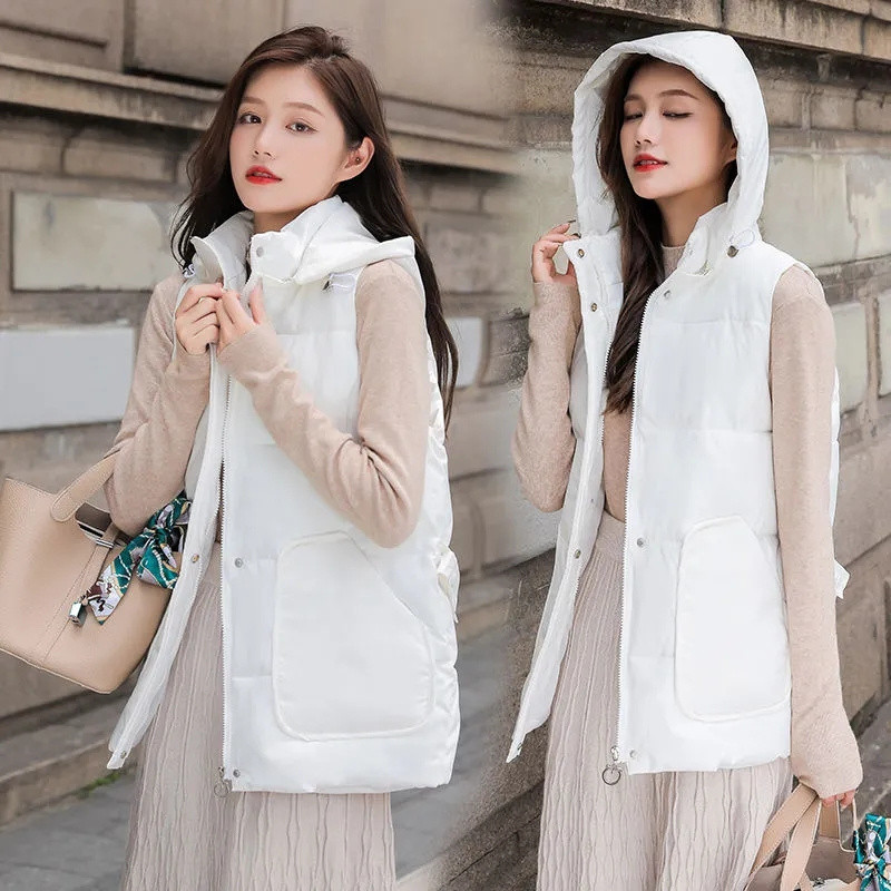 2023. aasta uus naiste sulevest puuvillane vest sügisene talvejope, paks avar kapuutsiga lühike mantel Naiste varrukateta jope vest