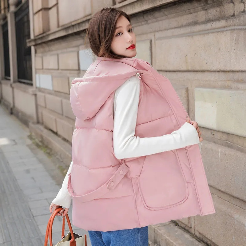 2023. aasta uus naiste sulevest puuvillane vest sügisene talvejope, paks avar kapuutsiga lühike mantel Naiste varrukateta jope vest