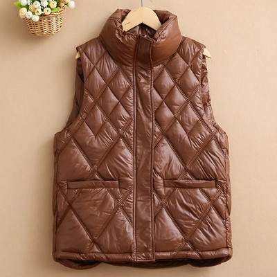 2023 NOI Jachetă din bumbac din puf pentru femei, toamnă, iarnă, guler scurt, jachetă din bumbac fără mâneci, vestă ocazională matlasată pentru femei