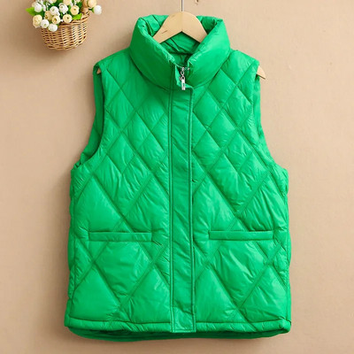 2023 NOI Jachetă din bumbac din puf pentru femei, toamnă, iarnă, guler scurt, jachetă din bumbac fără mâneci, vestă ocazională matlasată pentru femei