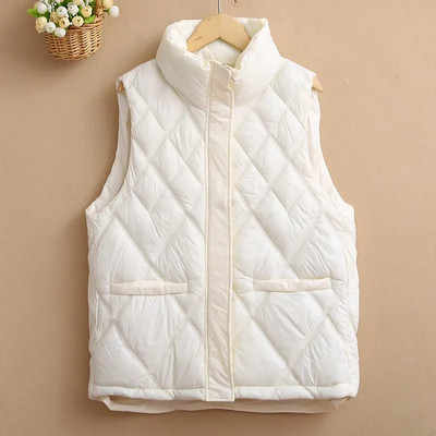 2023 NOI Jachetă din bumbac din puf pentru femei, toamnă, iarnă, guler scurt, jachetă din bumbac fără mâneci, vestă ocazională matlasată pentru femei