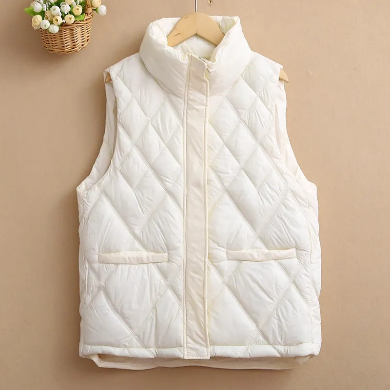 2023 NOI Jachetă din bumbac din puf pentru femei, toamnă, iarnă, guler scurt, jachetă din bumbac fără mâneci, vestă ocazională matlasată pentru femei
