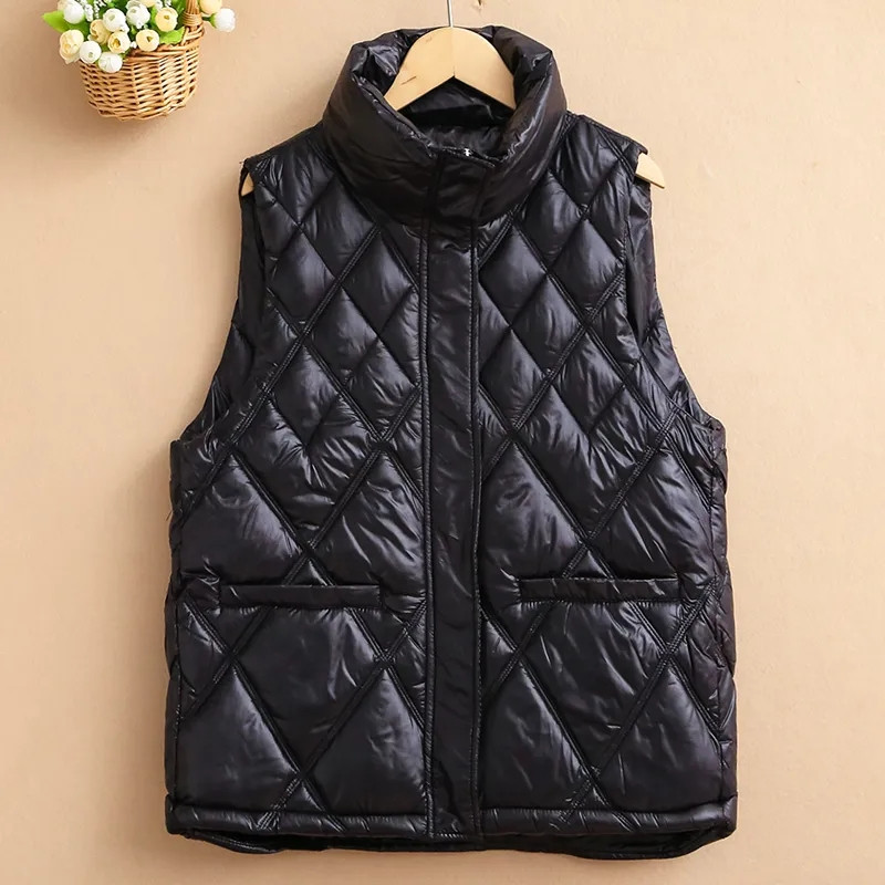 2023 NOI Jachetă din bumbac din puf pentru femei, toamnă, iarnă, guler scurt, jachetă din bumbac fără mâneci, vestă ocazională matlasată pentru femei