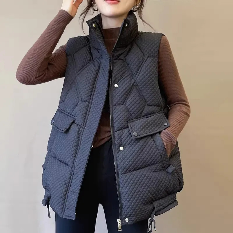 Punji pamučni prsluk Ženska široka jednobojna jakna bez rukava Kaput Ženski crni bijeli topli prsluci Jesen Zima Prsluk Ženska gornja odjeća