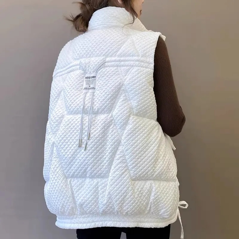 Punji pamučni prsluk Ženska široka jednobojna jakna bez rukava Kaput Ženski crni bijeli topli prsluci Jesen Zima Prsluk Ženska gornja odjeća