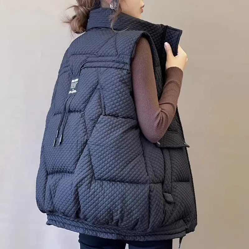 Punji pamučni prsluk Ženska široka jednobojna jakna bez rukava Kaput Ženski crni bijeli topli prsluci Jesen Zima Prsluk Ženska gornja odjeća