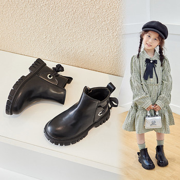 Модни детски ботуши на платформа с каишка на гърба Къси ботуши за момичета на принцеса за шоу на пистата Уютни есенни зимни детски обувки за момичета G08066