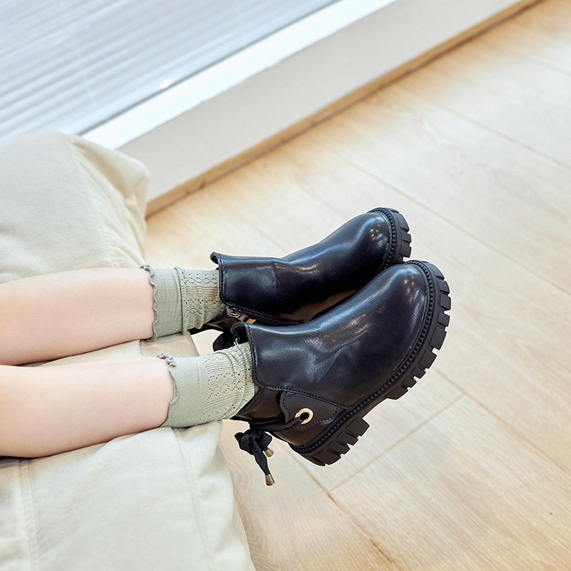 Módne detské čižmy na platforme s remienkom vzadu, princezná, dievčenské mólo, krátke čižmy, útulné jesenné a zimné detské topánky pre dievčatá G08066