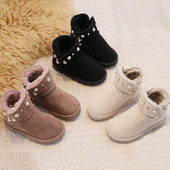 Cizme de zăpadă pentru fetițe mici, negru, bej, maro, perlat, cizme pentru fetiță, încălțări, calde, nituri, pantofi casual pentru copii G07172