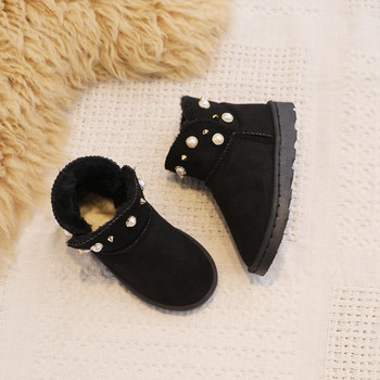 Little Girls Snow Boots Μασίφ Μαύρα Μπεζ Καφέ Μαργαριτάρια Κοριτσίστικα Μποτάκια Ζεστά Suede Flats Μόδα πριτσίνια Casual παιδικά παπούτσια G07172