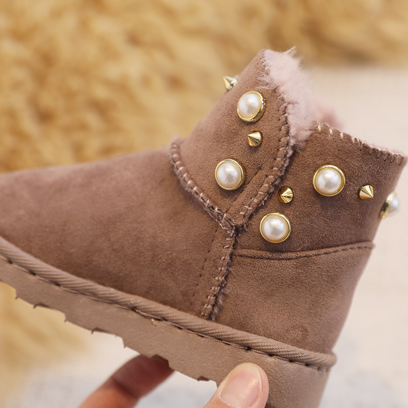 Cizme de zăpadă pentru fetițe mici, negru, bej, maro, perlat, cizme pentru fetiță, încălțări, calde, nituri, pantofi casual pentru copii G07172