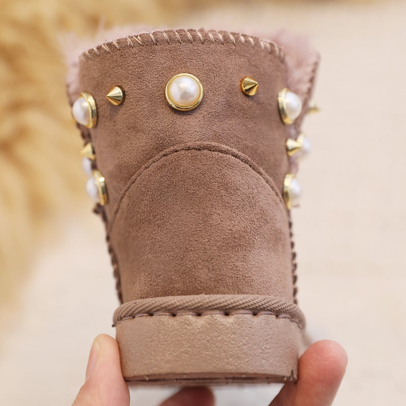 Cizme de zăpadă pentru fetițe mici, negru, bej, maro, perlat, cizme pentru fetiță, încălțări, calde, nituri, pantofi casual pentru copii G07172
