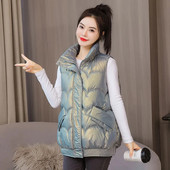 2023 Нова памучна жилетка Дамско есенно зимно облекло Жилетка Свободна тънка стояща яка Модна жилетка Яке без ръкави Дамски топове