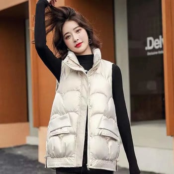 2023 Νέο βαμβακερό γυναικείο γιλέκο Φθινοπωρινό χειμερινό γιλέκο Φαρδύ λεπτό όρθιο γιλέκο μόδας αμάνικο μπουφάν Γυναικεία μπλουζάκια