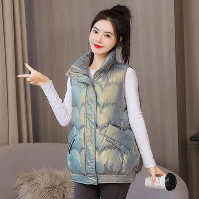 2023 Нова памучна жилетка Дамско есенно зимно облекло Жилетка Свободна тънка стояща яка Модна жилетка Яке без ръкави Дамски топове