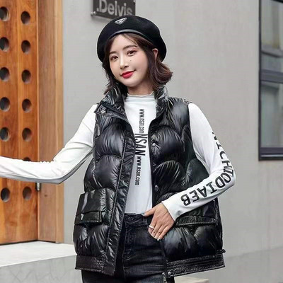 2023 Нова памучна жилетка Дамско есенно зимно облекло Жилетка Свободна тънка стояща яка Модна жилетка Яке без ръкави Дамски топове