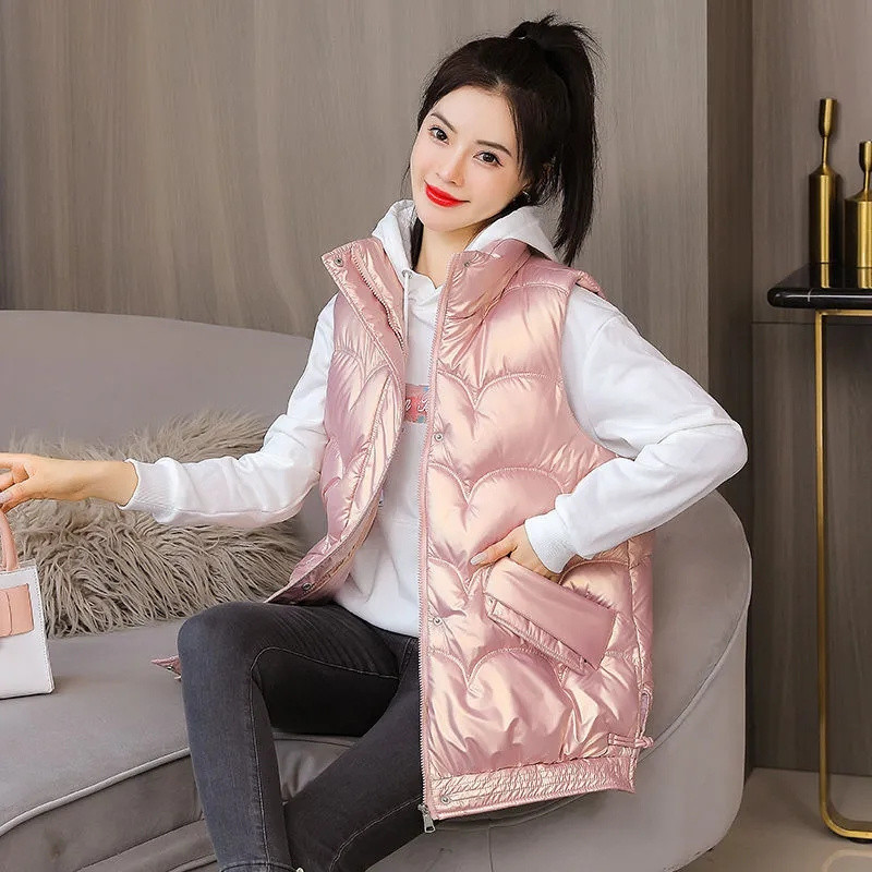 2023 Nová bavlnená vesta pre ženy, jeseň/zima, voľná tenká vesta so stojacím golierom, módna vesta bez rukávov, dámske topy