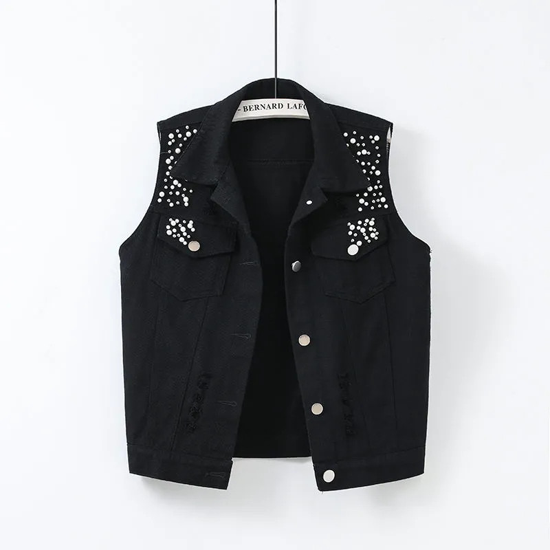 Ženski traper prsluk Jesen Zima Jednobojne ležerne jakne bez rukava Kratki jean kaput Ulična odjeća Ženski kaubojski prsluk Chaleco Mujer