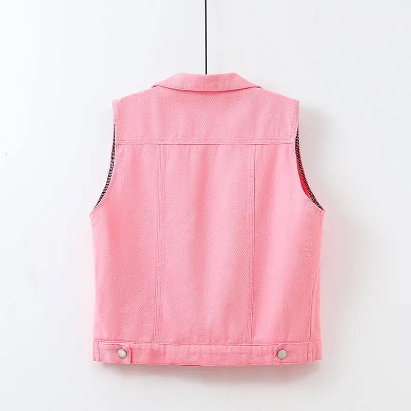 Ženski traper prsluk Jesen Zima Jednobojne ležerne jakne bez rukava Kratki jean kaput Ulična odjeća Ženski kaubojski prsluk Chaleco Mujer