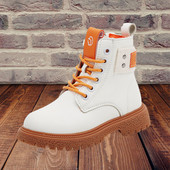 Noi tendințe toamnă iarnă Cizme pentru fete Cult Cumpărați Cizme albe proaspete pentru copii Pantofi pentru fete pentru petrecere a timpului liber cu șireturi Cizme de luptă pentru copii G08161