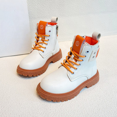 Noi tendințe toamnă iarnă Cizme pentru fete Cult Cumpărați Cizme albe proaspete pentru copii Pantofi pentru fete pentru petrecere a timpului liber cu șireturi Cizme de luptă pentru copii G08161