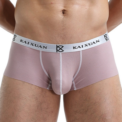 Bešavne muške bokserice, luksuzne svilene spandex 3D međunožne bokserice, najlonsko donje rublje, kratke hlače, natikače, gaće